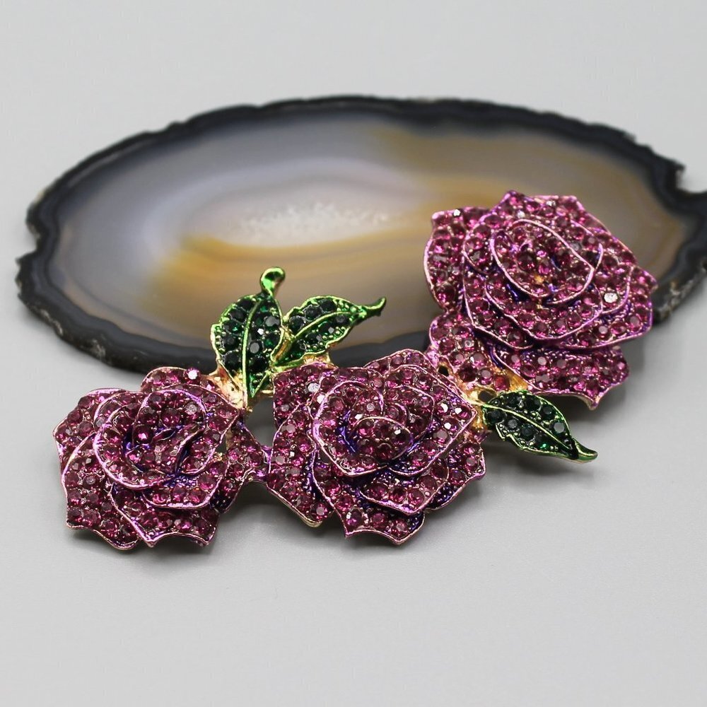 Large rose flower pin brooch elegant purple